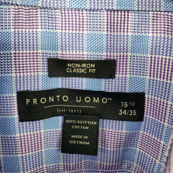 Pronto Uomo Non Iron Classic Fit Egyptian Cotton Button Dress Shirt 15.5 34/35 - Picture 3 of 11